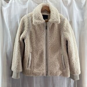 Banana Republic Sherpa Collar Jacket Cream Beige Zip Up Teddy Bear Style Size S